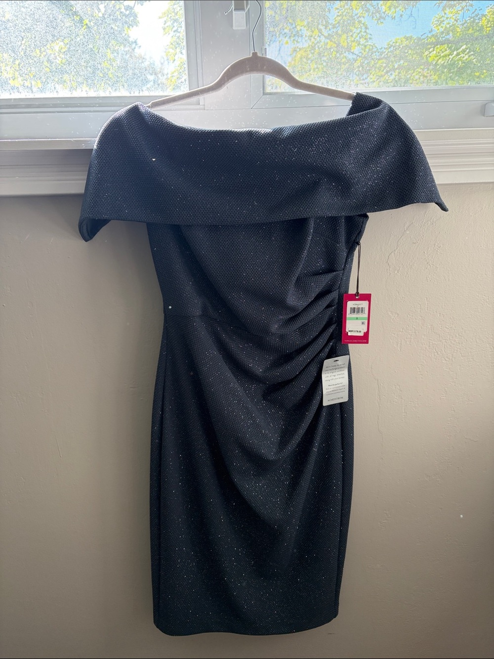 Vince Camuto Black Sparkle Strapless Fold-Over Cocktail Dress